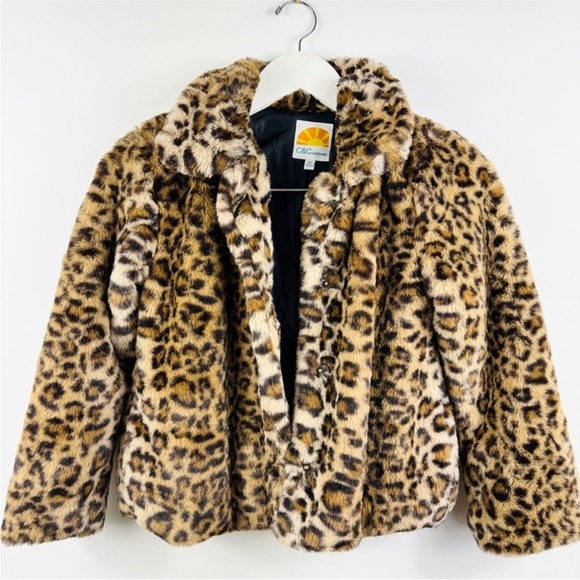 C & C California little girls leopard faux fur coat - Picture 4 of 9